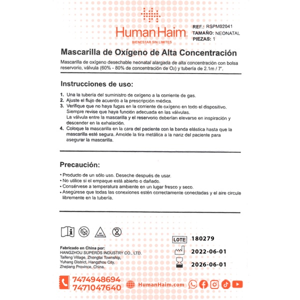 MASCARILLA NEONATAL OXIGENO ALTA CONCENT RF RFPM02041 - Imagen 3