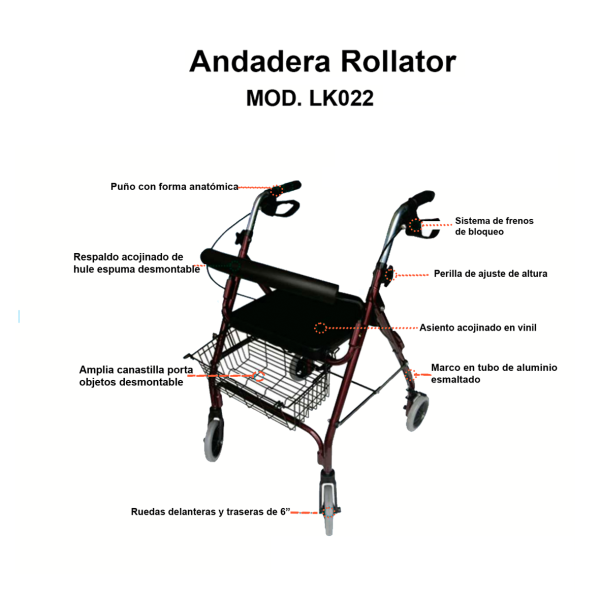 ANDADERA ROLLATOR ALUMINIO PLEGADIZA MOD LK7022 - Imagen 7