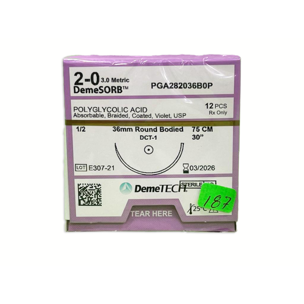 SUTURA APG 75CM 2-0 36MM 1/2 AHUSADA DEMETECH