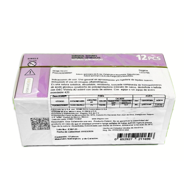 SUTURA APG 75CM 2-0 36MM 1/2 AHUSADA DEMETECH - Imagen 2