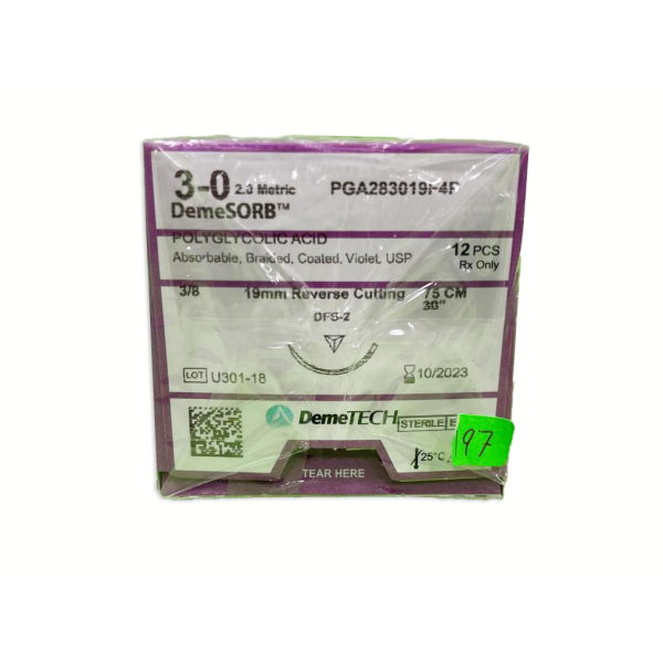 SUTU APG 75CM 3-0 19MM 3/8 VIOLETA REVER CORTAN DEMETECH