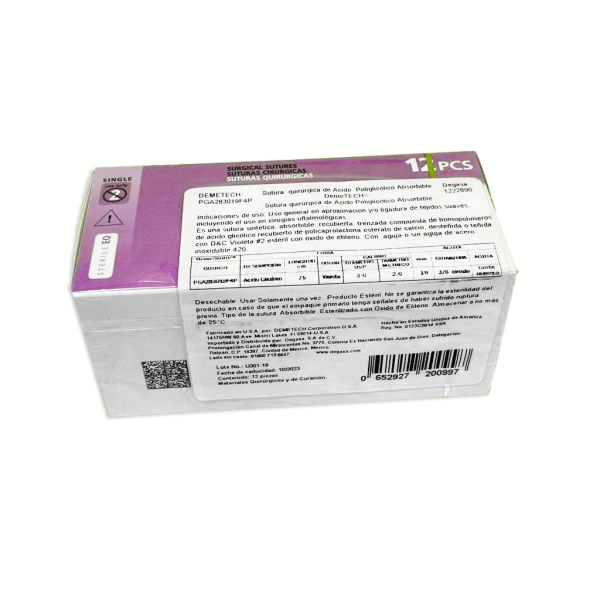 SUTU APG 75CM 3-0 19MM 3/8 VIOLETA REVER CORTAN DEMETECH - Imagen 2