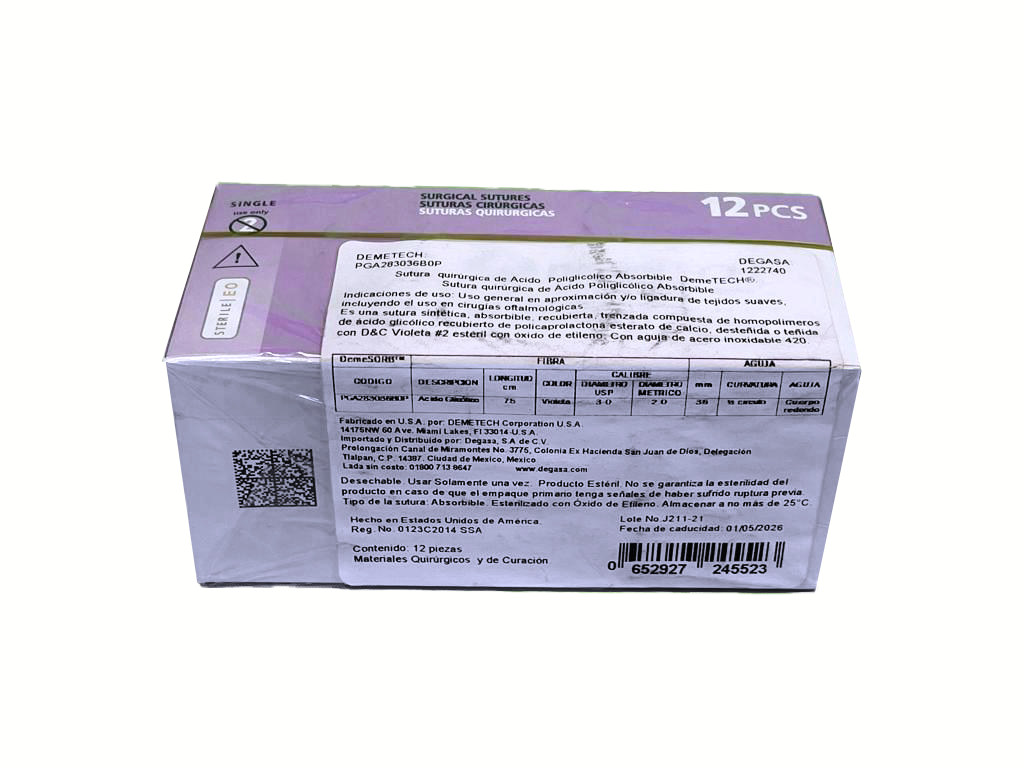 SUTURA APG 75CM 3-0 36MM 1/2 AHUSADA DEMETECH - Imagen 2
