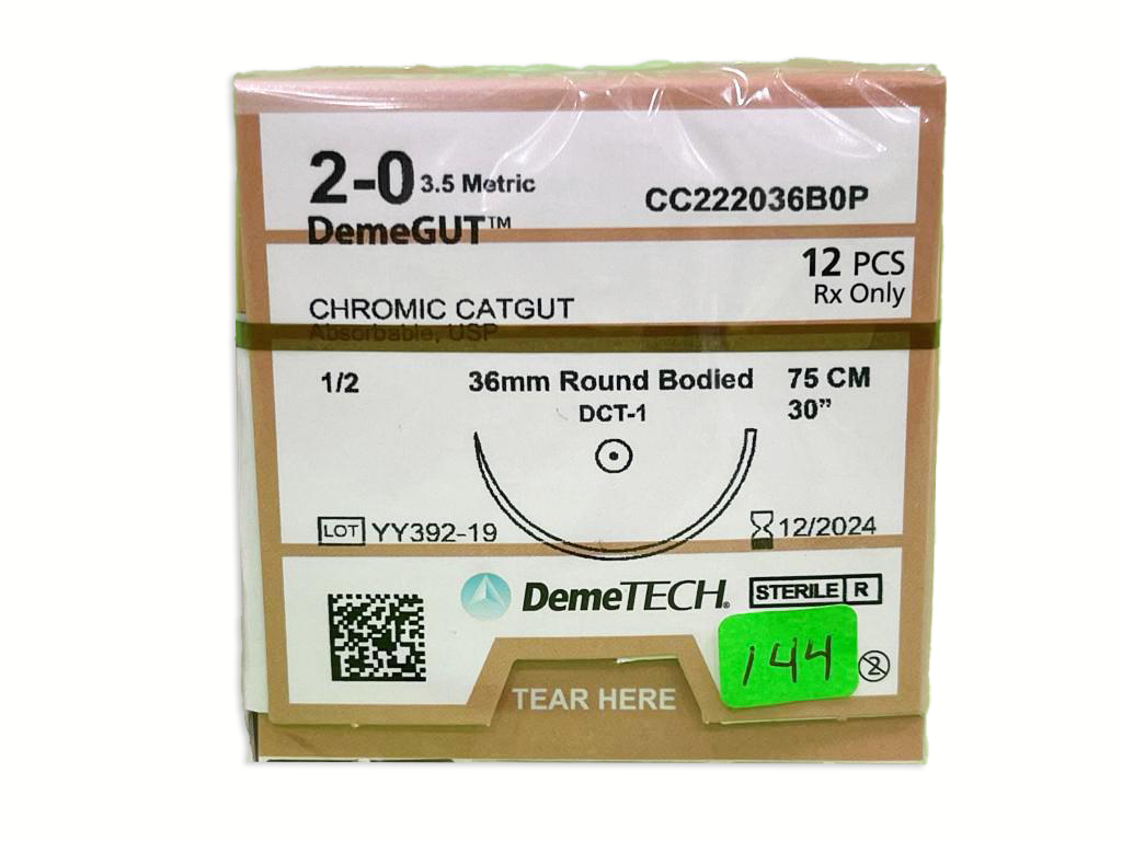 SUTURA CATGUT CROMICO 75CM 2-0 36MM 1/2 AHUSADA DEMETECH