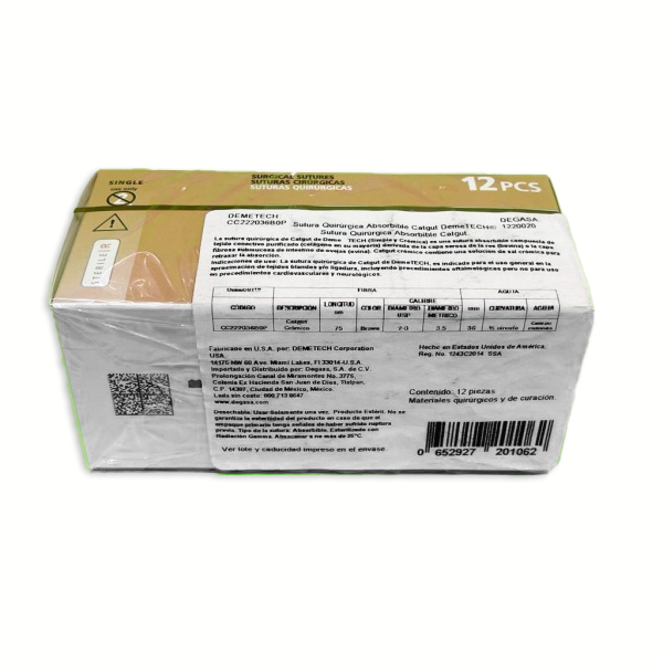 SUTURA CATGUT CROMICO 75CM 2-0 36MM 1/2 AHUSADA DEMETECH - Imagen 2