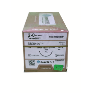 SUT CAT CROMICO 75CM 2-0 26MM 1/2 AHUSADA DEMETECH