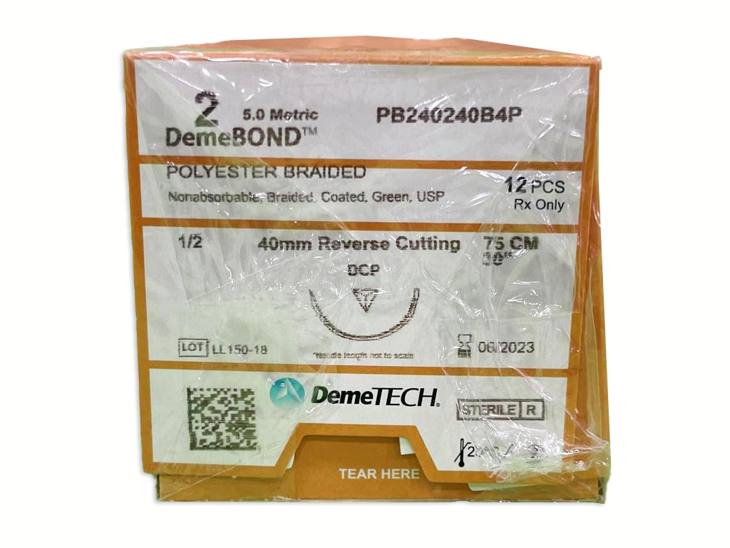 SUTURA POLIESTER 75CM 2 40MM 1/2 REVER CORTANTE DEMETECH