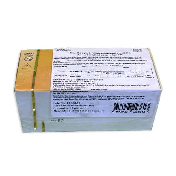 SUTURA POLIESTER 75CM 2 40MM 1/2 REVER CORTANTE DEMETECH - Imagen 2