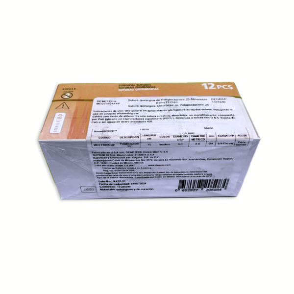 SUTU POLIGLE 75CM 3-0 24MM 3/8 REVE CORTANTE DEMETECH - Imagen 2