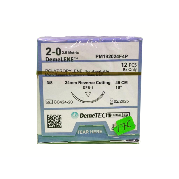 SUTURA POLIPROP 45CM 2-0 24MM 3/8 REVERSO CORTANTE DEMETECH
