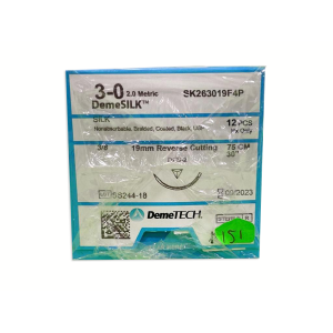 SUTURA SEDA 75CM 3-0 19MM 3/8 REVER CORTANTE DEMETECH