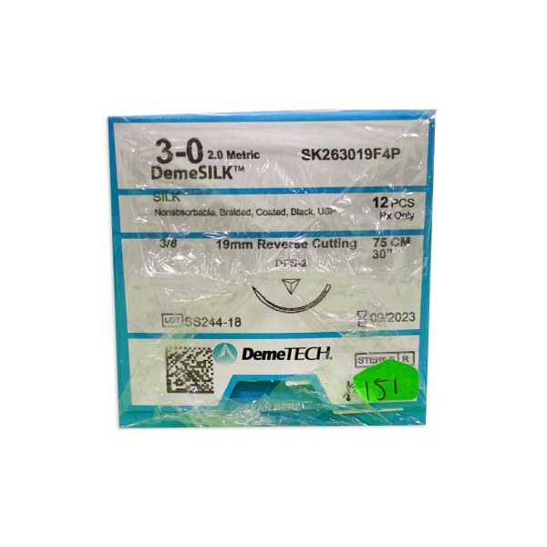 SUTURA SEDA 75CM 3-0 19MM 3/8 REVER CORTANTE DEMETECH