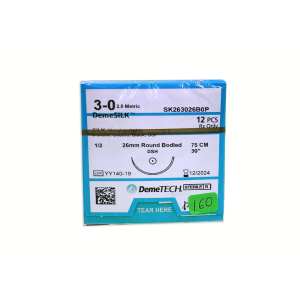 SUTURA SEDA 75CM 3-0 26MM 1/2 AHUSADA DEMETECH