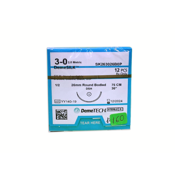 SUTURA SEDA 75CM 3-0 26MM 1/2 AHUSADA DEMETECH