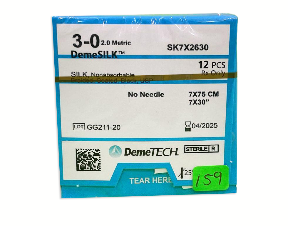 SUTURA SEDA 7X75CM 3-0 S/AGUJA DEMETECH
